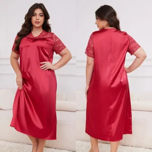 chemise de nuit grande taille rouge