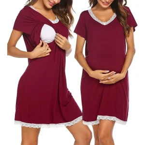 Chemise de nuit allaitement bordeaux